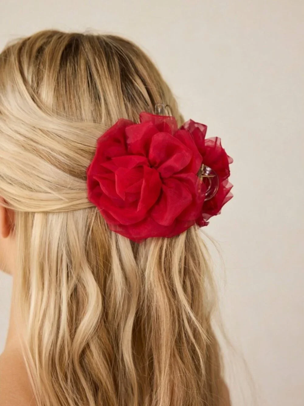 Red Rose Flower Hair Claw Clip